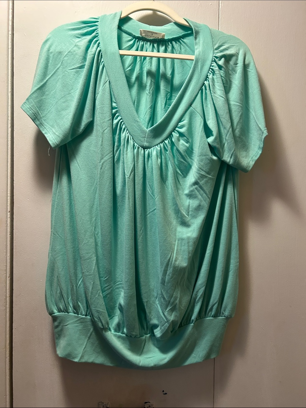 Zenana Outfitters Mint Green V-Neck Short Sleeve Blouson Top
